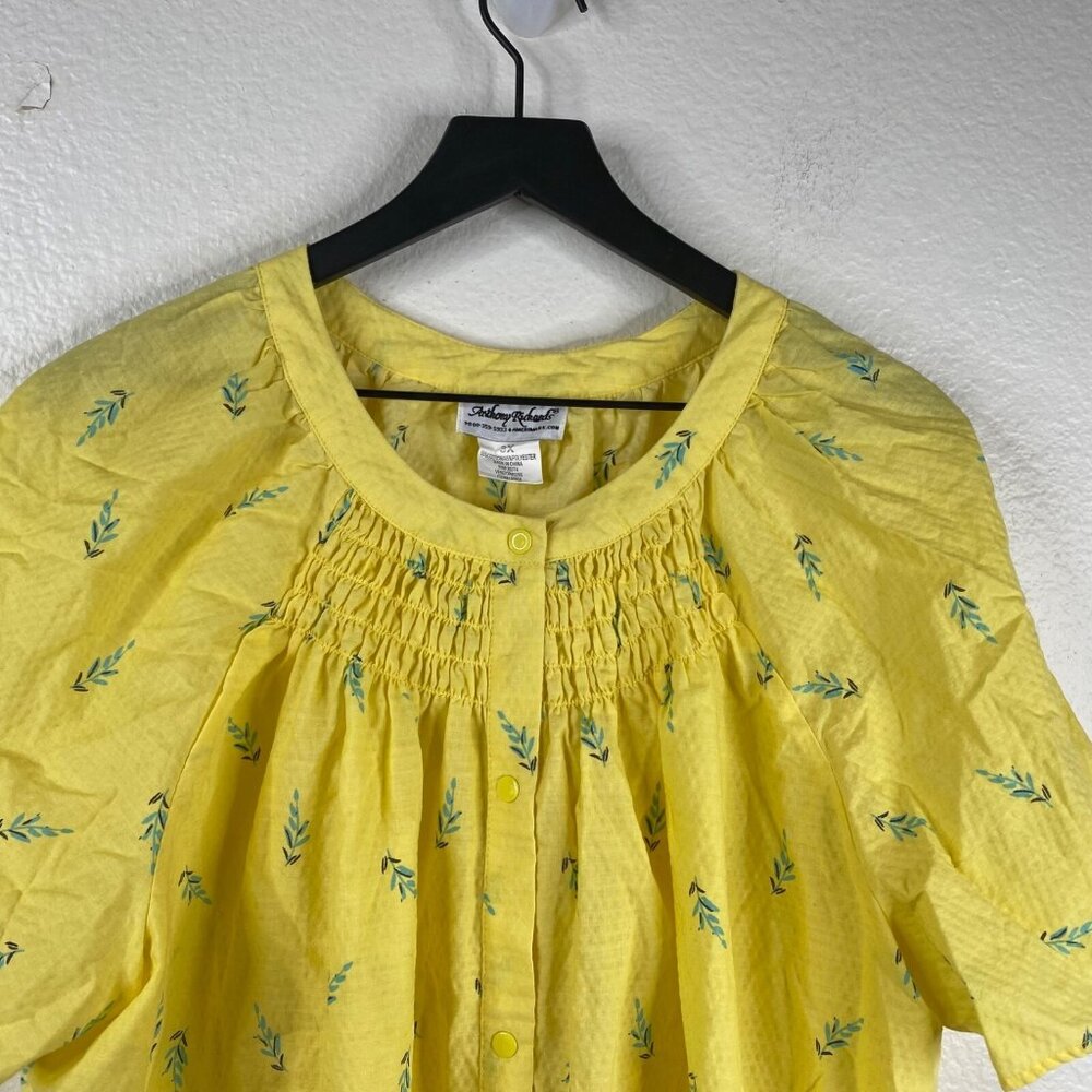 Anthony Richards House Dress Women's Yellow Sz 3X  Snap Closure Floral Patio - Picture 4 of 9